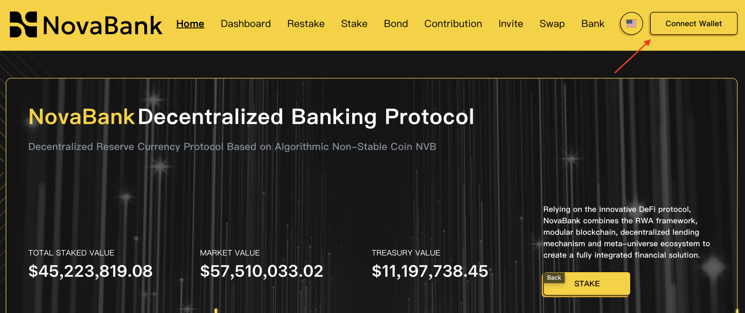 Anh em có thể bấm "Connect Wallet" ngay phần trang chủ để kết nối ví. 
