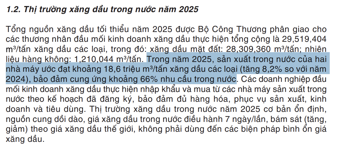 Thị trường xăng dầu trong nước năm 2025. Nguồn: Báo cáo của Bộ Công Thương.