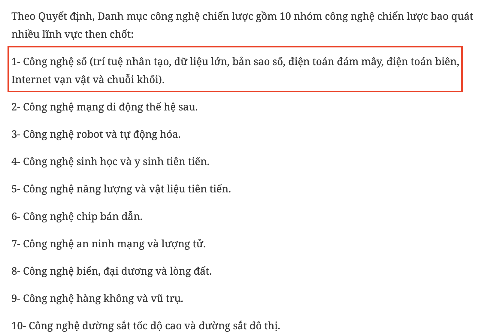 10 nhóm công nghệ chiến lược từ 1/7/2026. Nguồn: baochinhphu. 