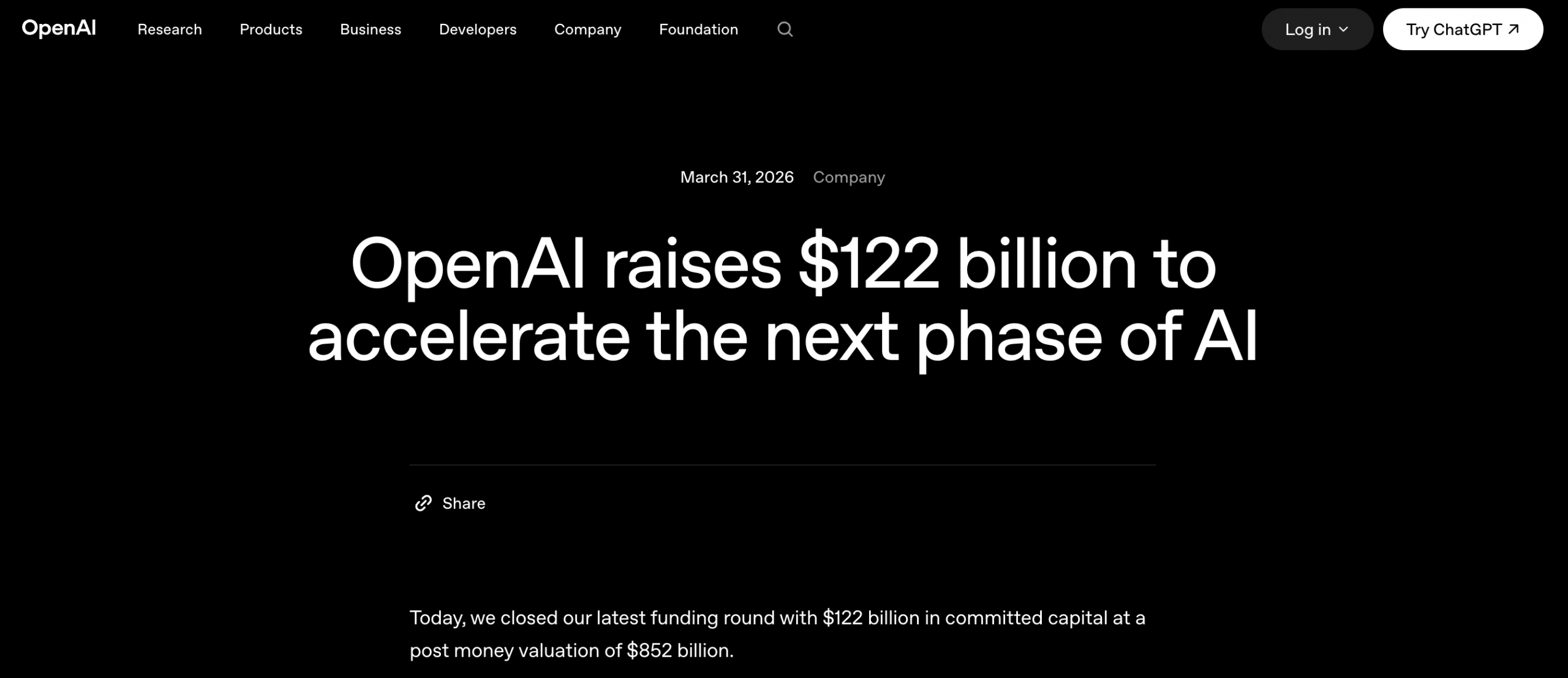OpenAI huy động được 122 tỷ đô la để đẩy nhanh giai đoạn tiếp theo của trí tuệ nhân tạo.